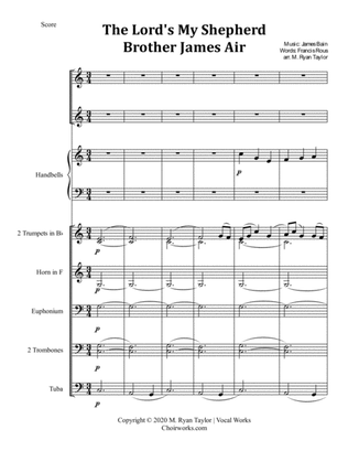 The Lord's My Shepherd (Brother James' Air) for 2-part Choir (opt. Unison), Brass & Handbells