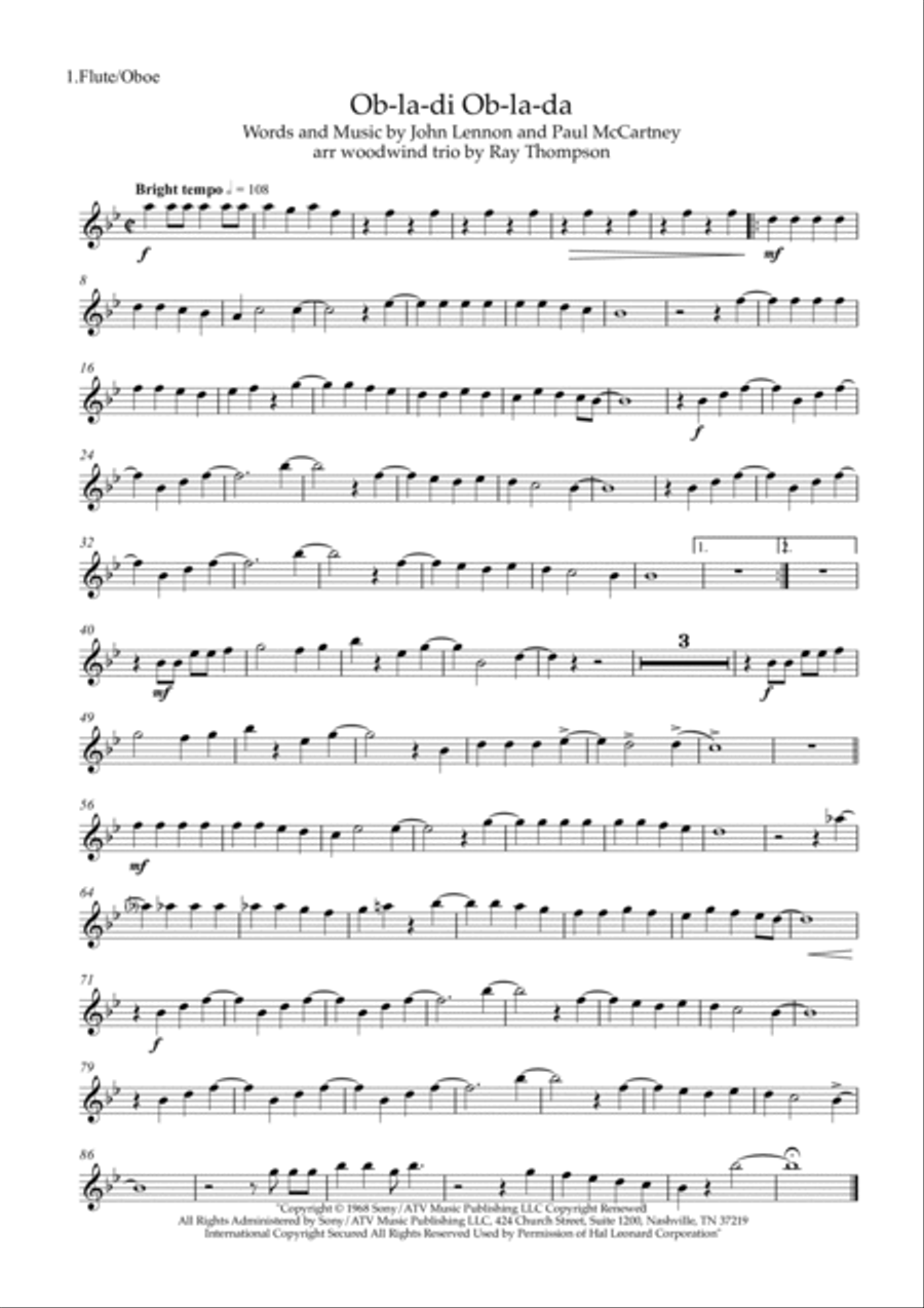 Ob-La-Di, Ob-La-Da Woodwind Trio scores gallery preview page 4