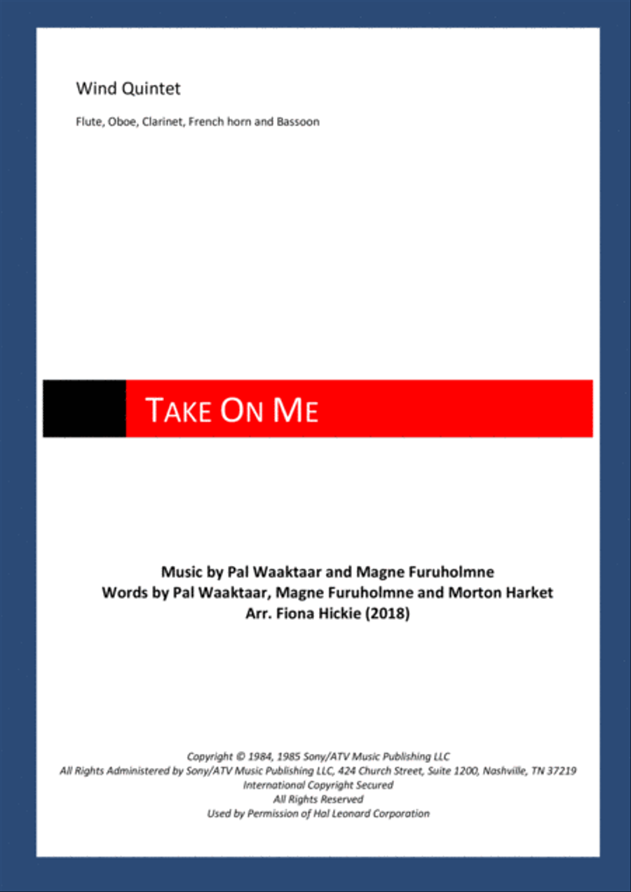 Take On Me Woodwind Quintet scores gallery preview page 1