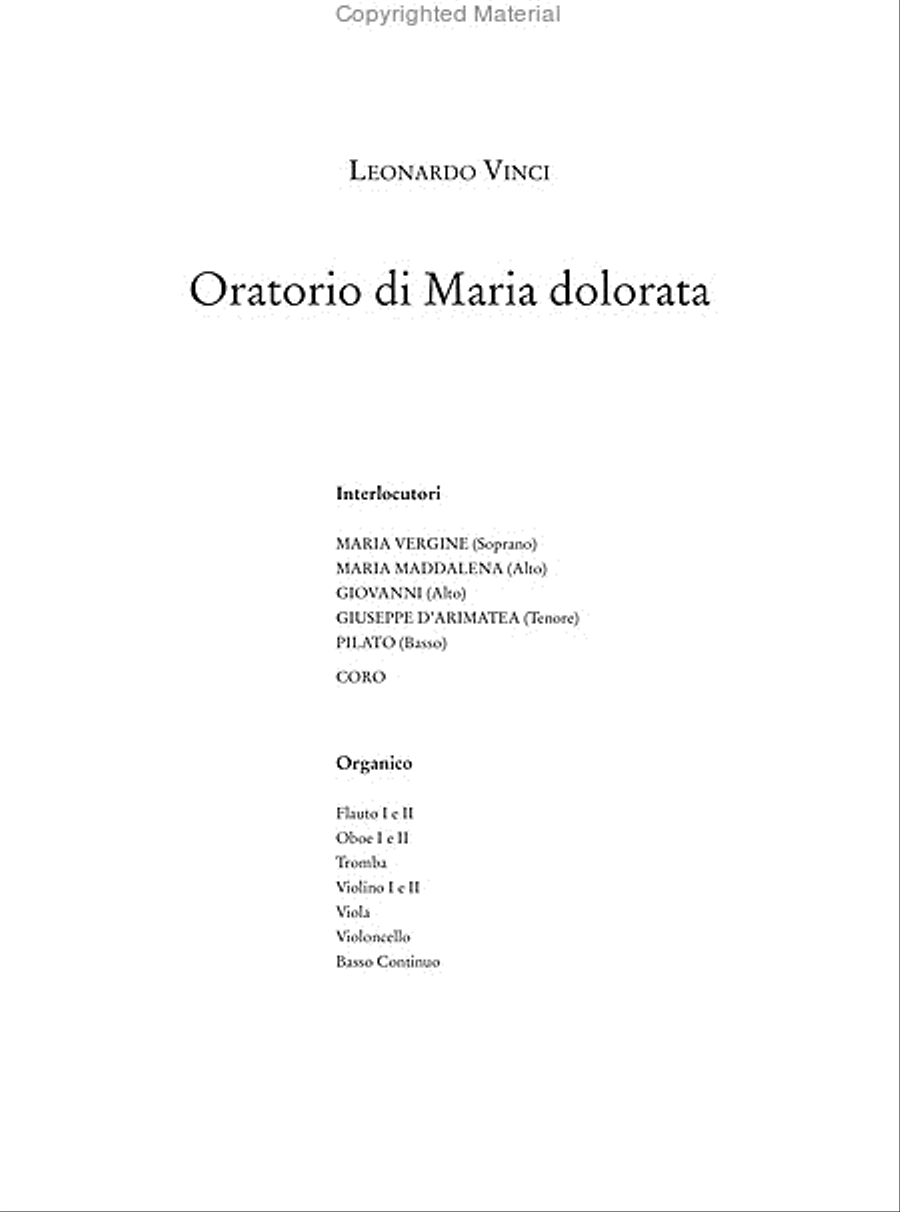 Oratorio di Maria dolorata (Napoli, ca. 1723) for 5 Voices, Choir and Instruments. Critical Edition Choir scores gallery preview page 2