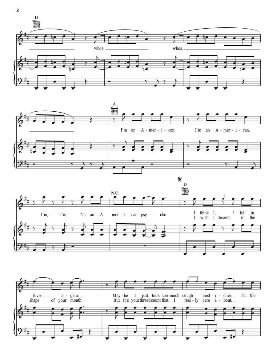 American Beauty/American Psycho Piano, Vocal, Guitar scores gallery preview page 2