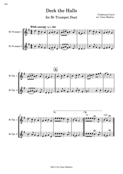 Deck The Halls - Trumpet Duet (Full Score and Parts) image number null