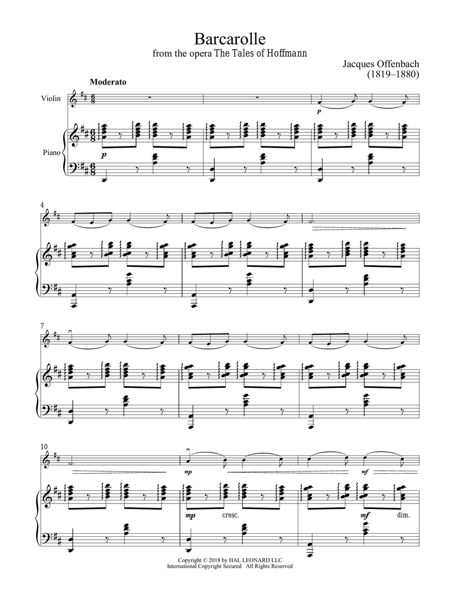 Barcarolle Barcarolle Violin Solo scores gallery preview page 1