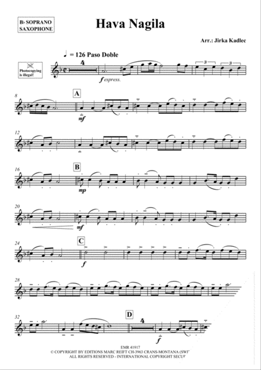 Hava Nagila Soprano Saxophone scores gallery preview page 3