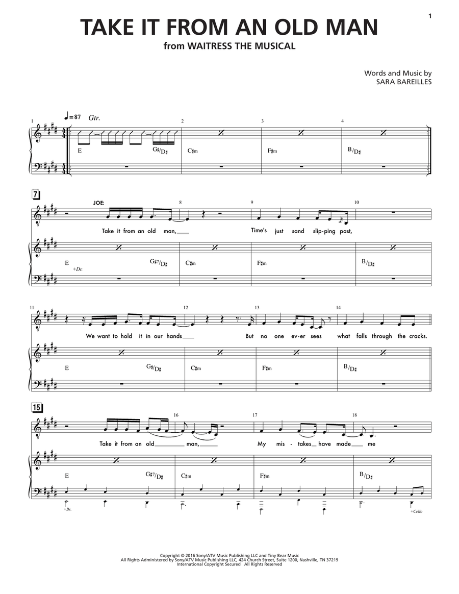 Take It From An Old Man (from Waitress The Musical) Voice scores gallery preview page 1