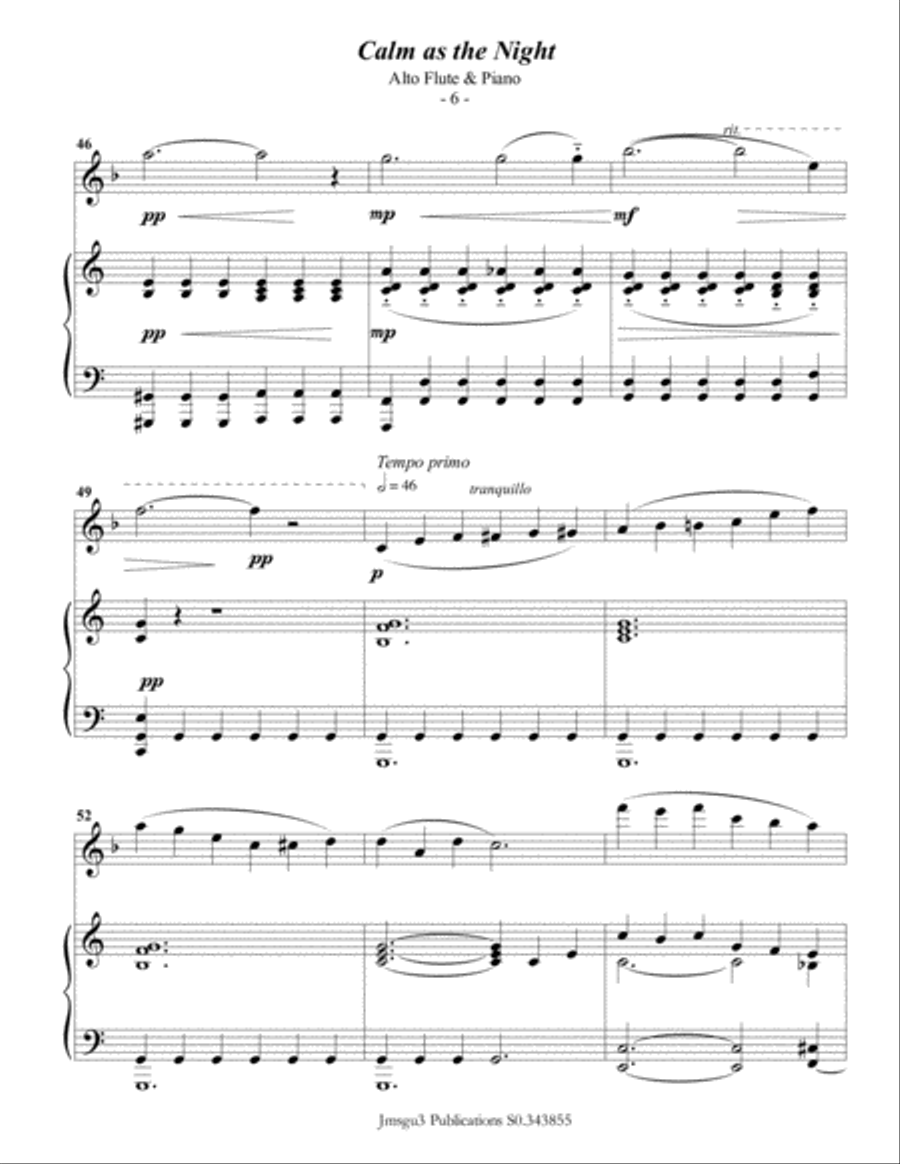 Bohm: Calm as the Night for Alto Flute & Piano Flute Solo scores gallery preview page 6