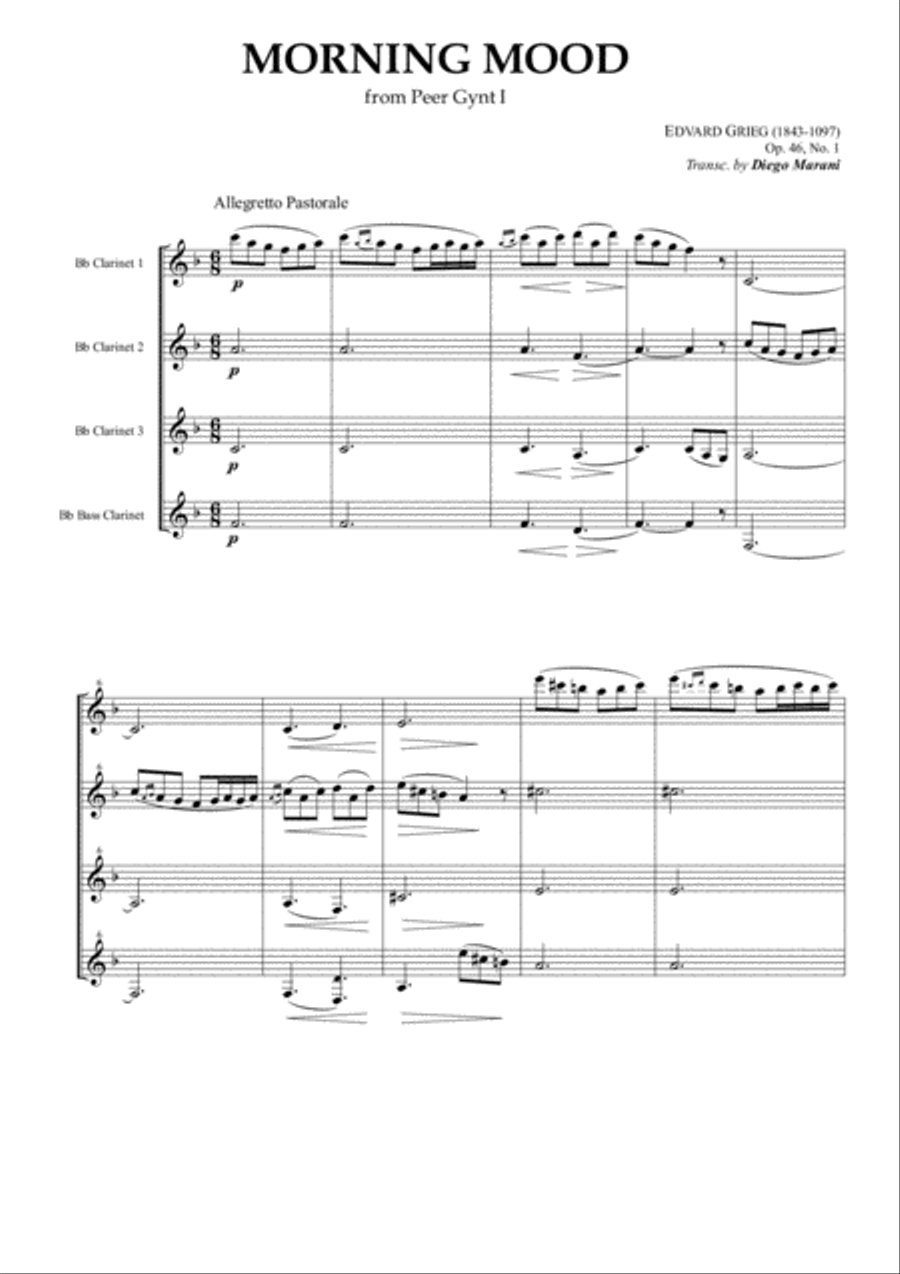 Peer Gynt Suite I for Clarinet Quartet Clarinet Quartet scores gallery preview page 3