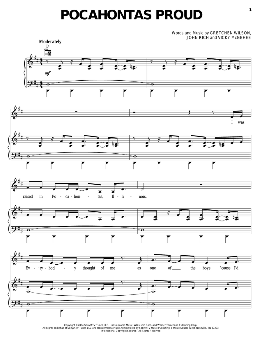 Pocahontas Proud Pocahontas Proud Piano, Vocal, Guitar scores gallery preview page 1