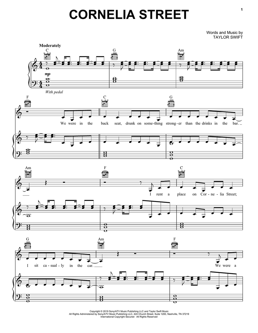 Cornelia Street Piano, Vocal, Guitar scores gallery preview page 1