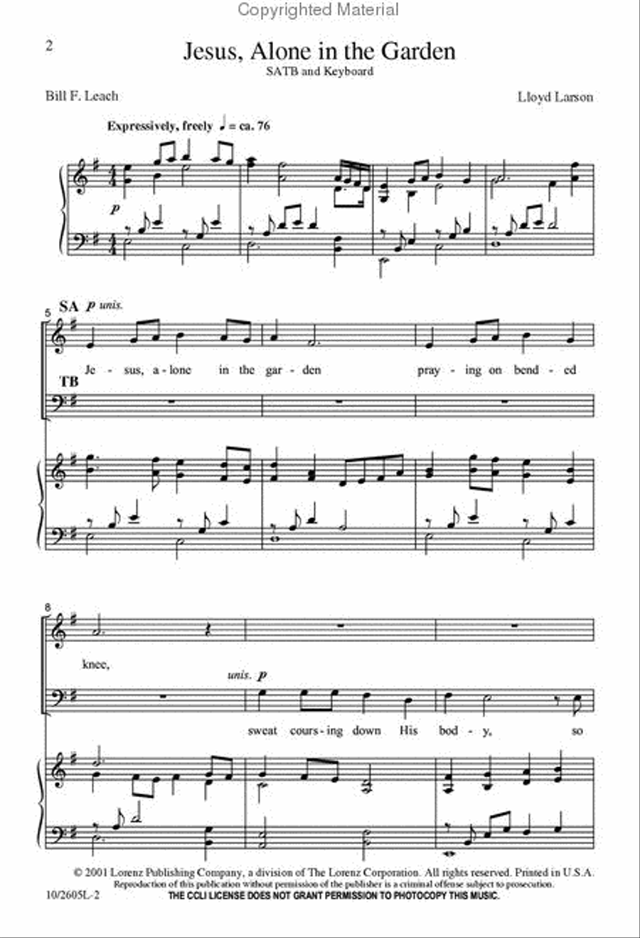 Jesus, Alone in the Garden 4-Part scores gallery preview page 2