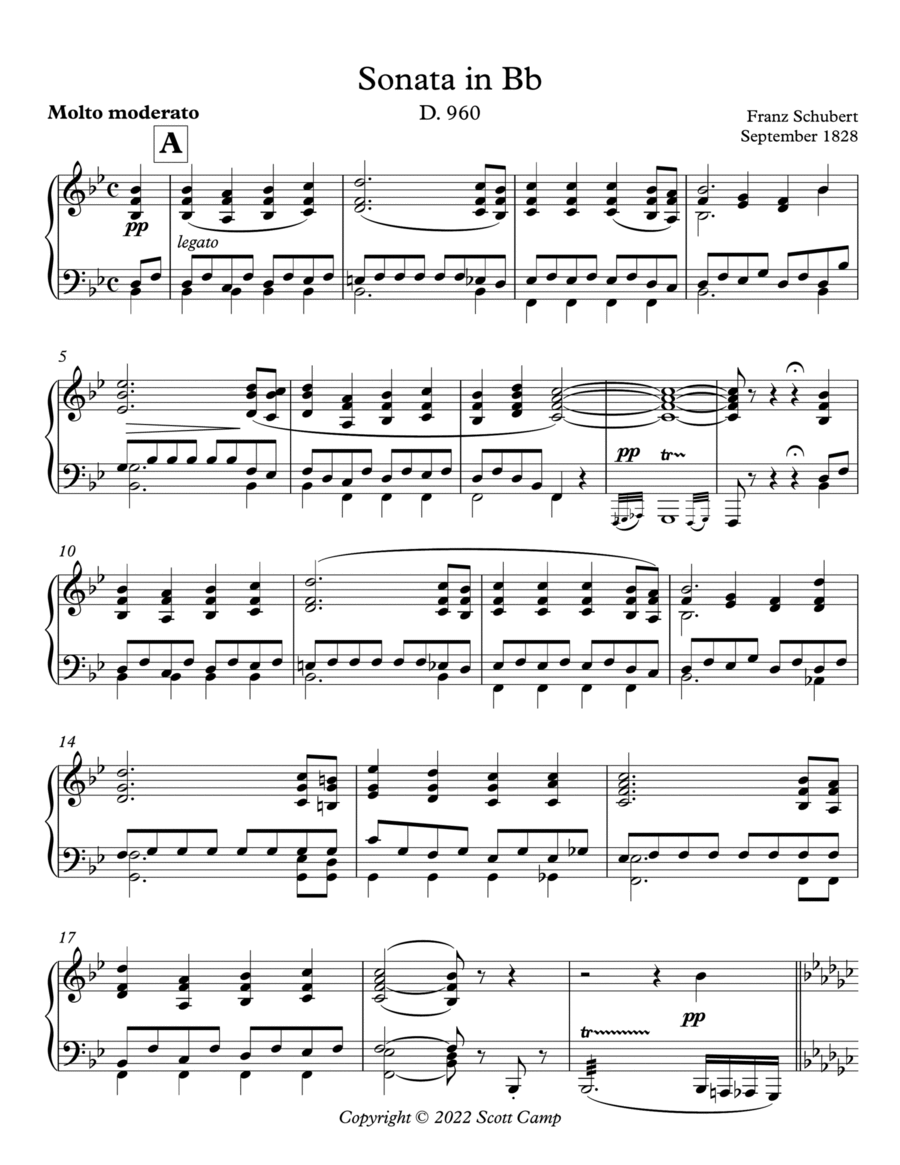 Sonata in Bb, D.960 I Molto moderato Piano Solo scores gallery preview page 1