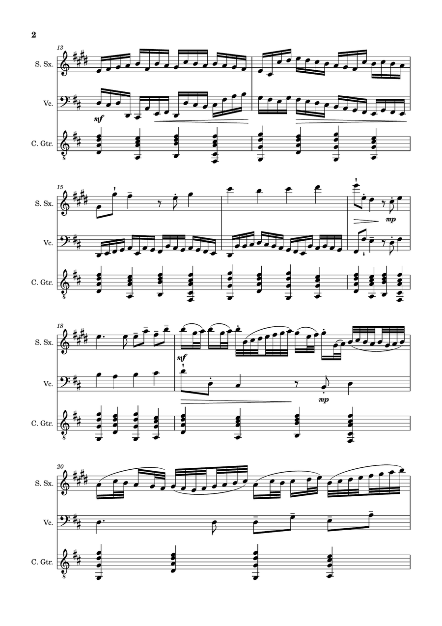 Canon in D Major, P.37; T.337. S. Sax, Cello, and Guitar. Score and Parts. Chamber Music scores gallery preview page 2