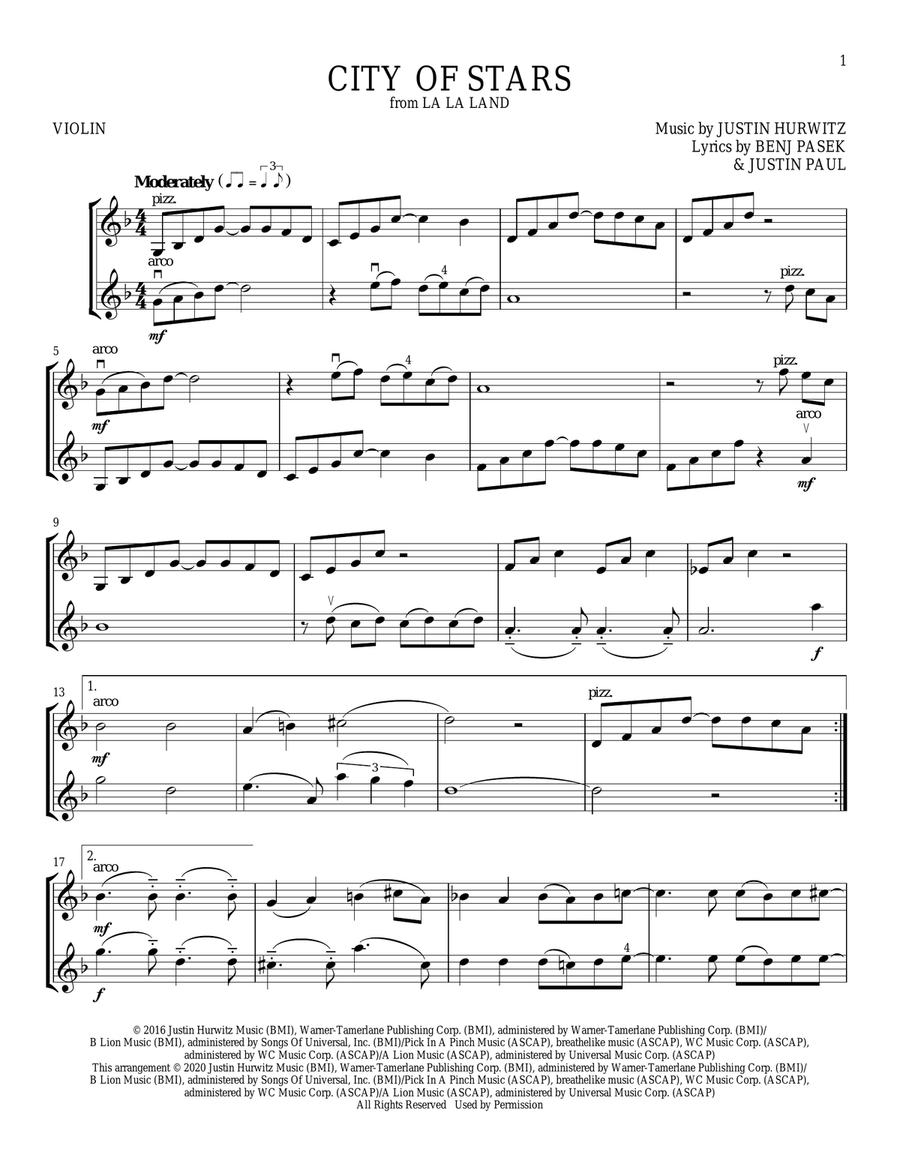 City Of Stars (from La La Land) String Duet scores gallery preview page 1