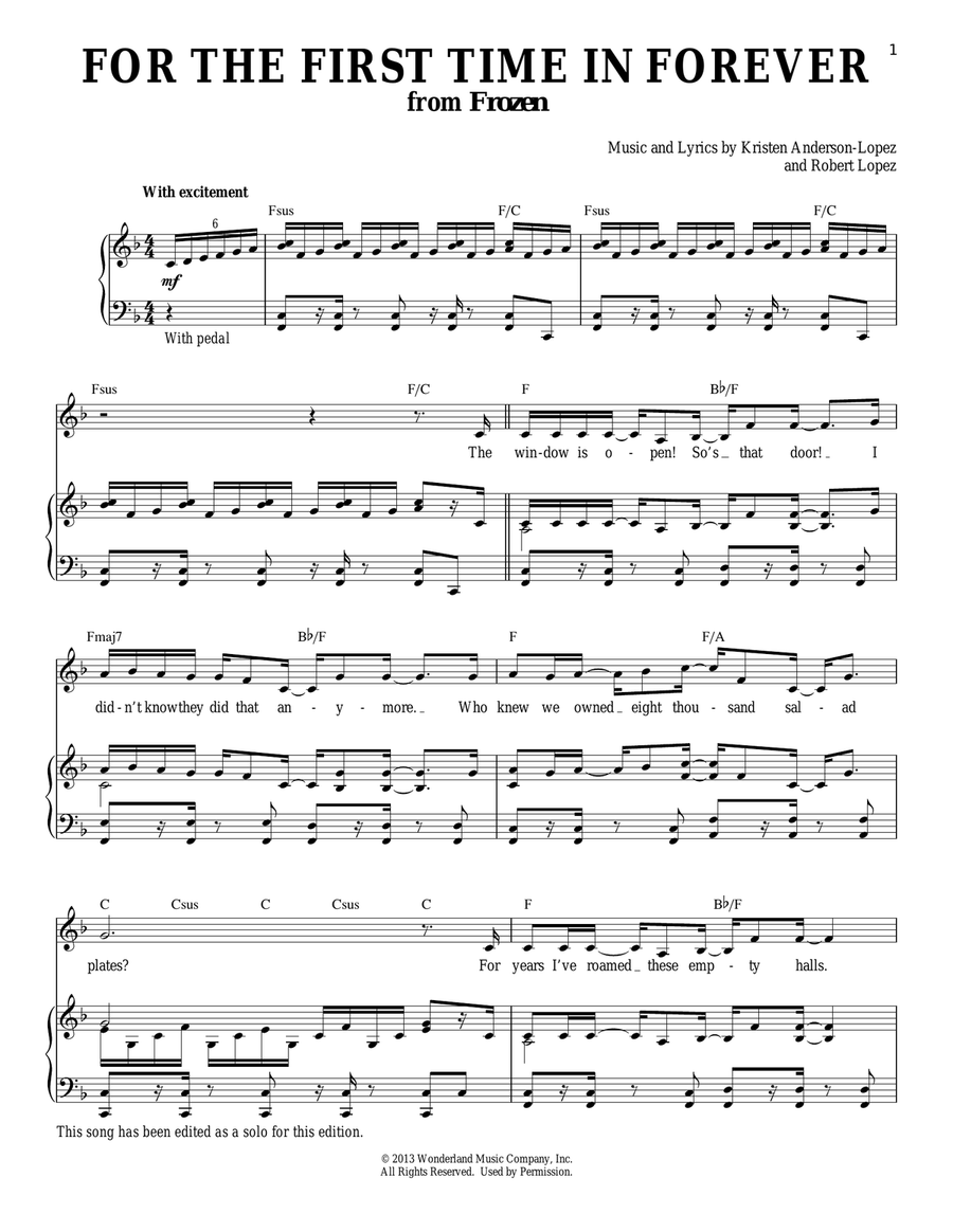 For The First Time In Forever (from Frozen) Voice scores gallery preview page 1