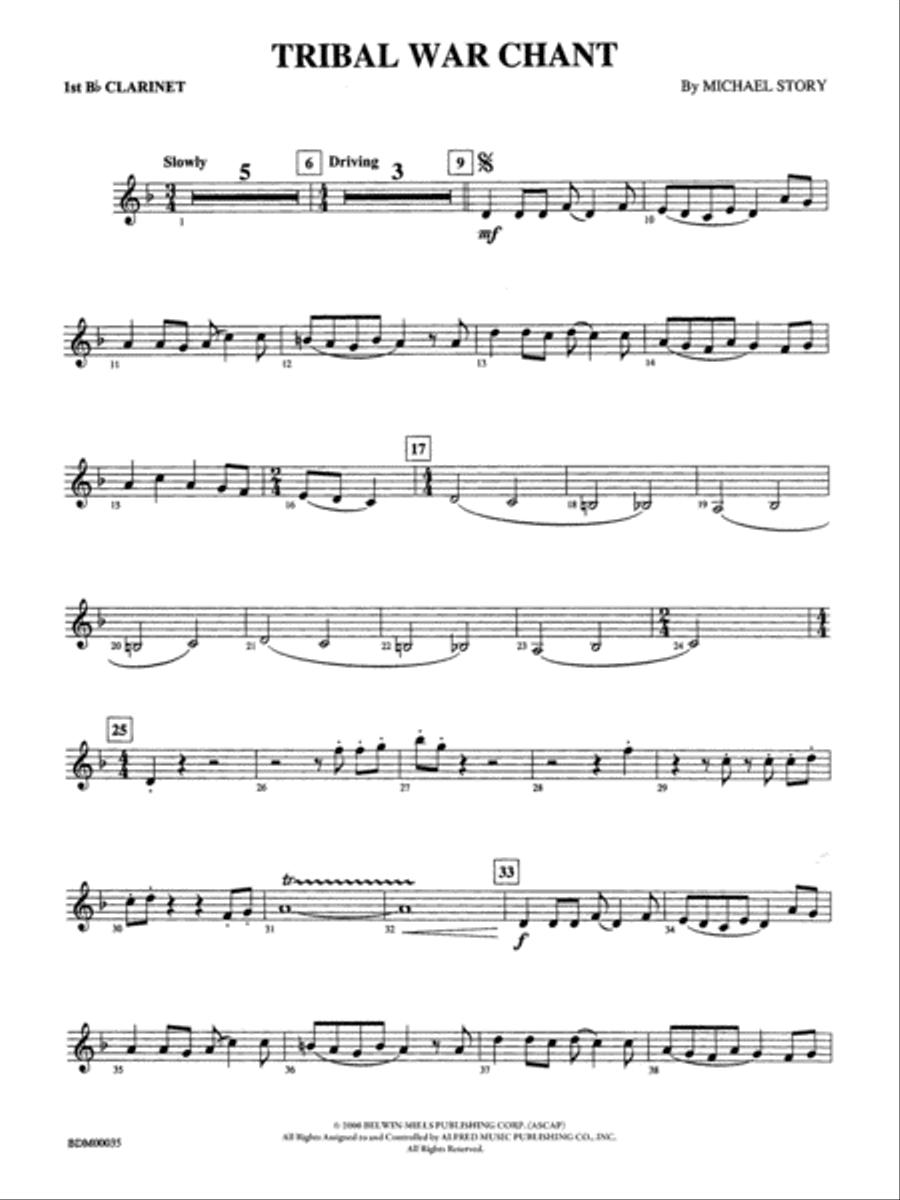 Tribal War Chant: 1st B-flat Clarinet Concert Band scores gallery preview page 1