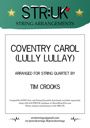 Book cover for Coventry Carol (Lully Lullay) - STR:UK String Quartet version