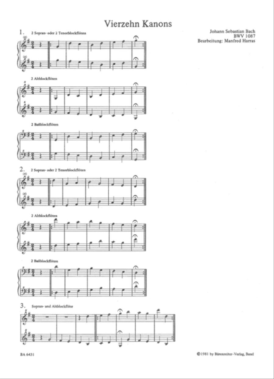14 zwei- bis sechsstimmige Kanons ueber einen Bass der Aria aus den 