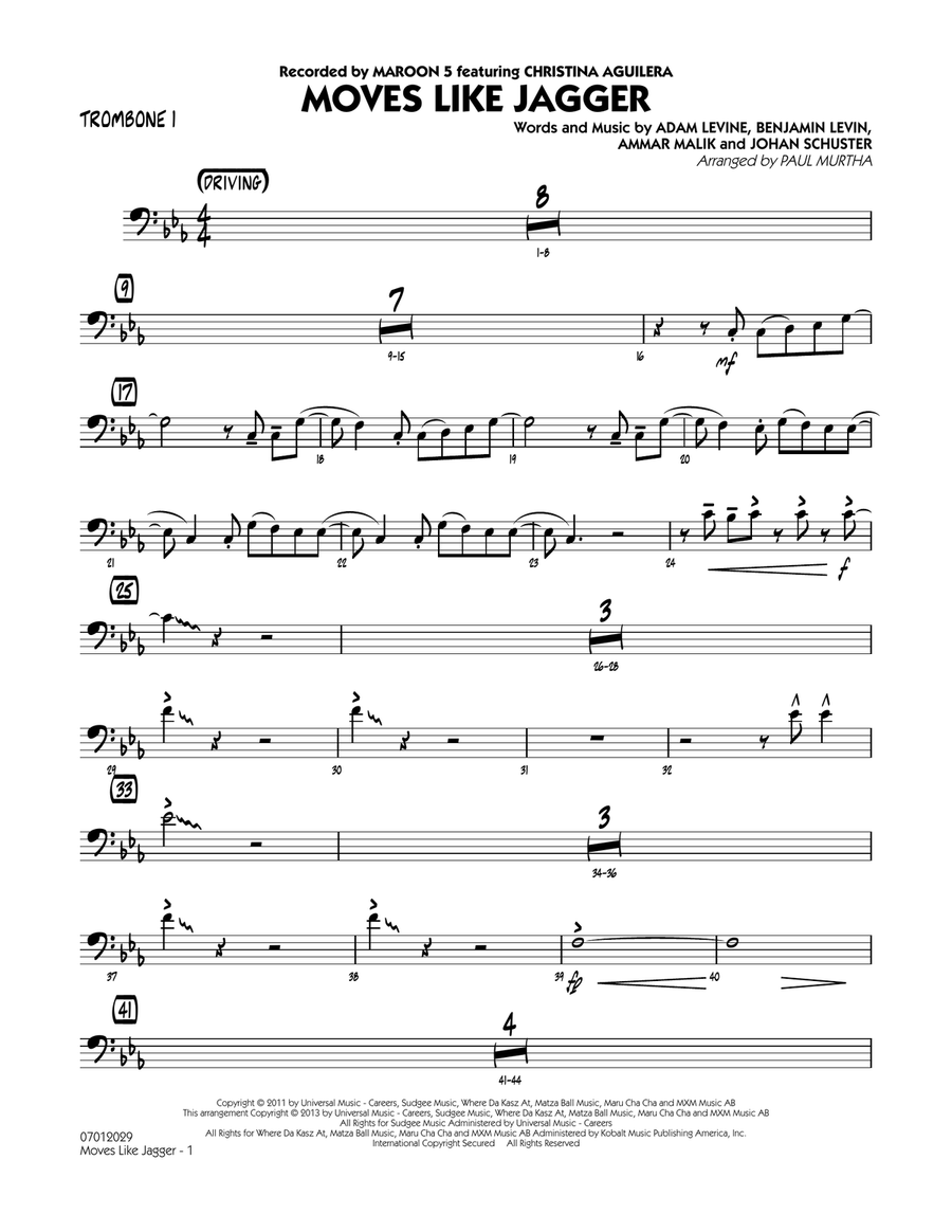 Moves Like Jagger - Trombone 1 Jazz Ensemble scores gallery preview page 1