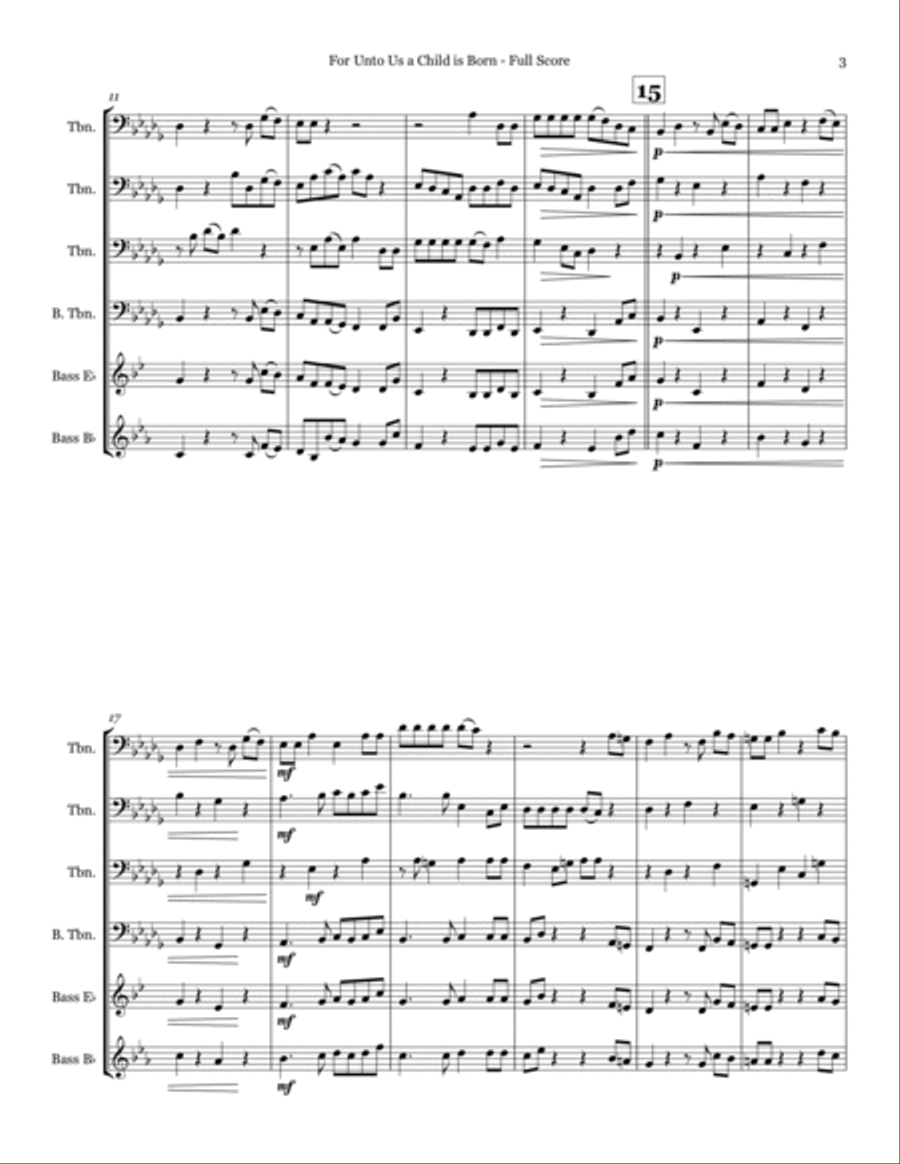 For Unto Us a Child is Born - Trombone Quartet Trombone Quartet scores gallery preview page 3