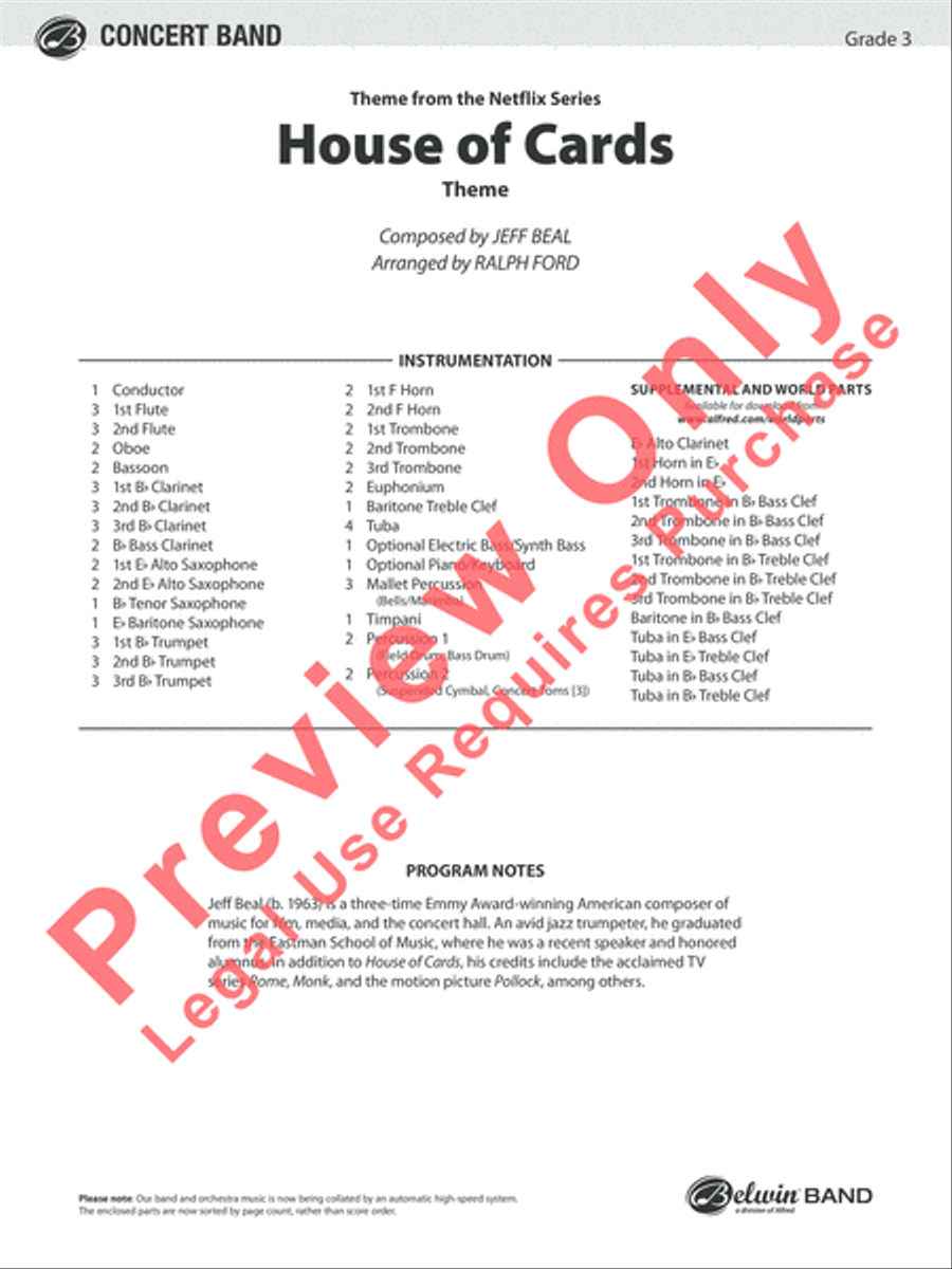 House of Cards (Theme) Concert Band scores gallery preview page 2
