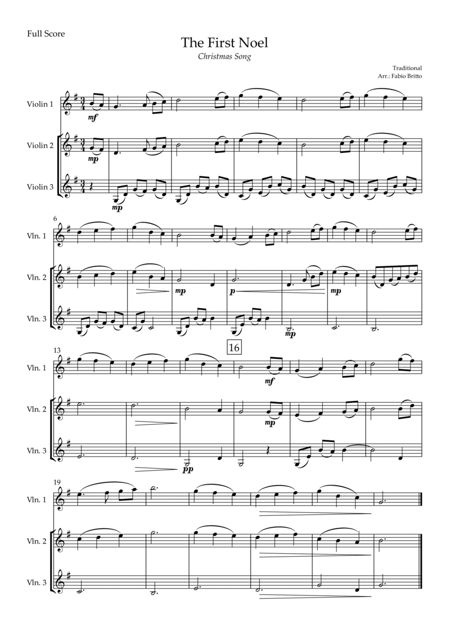 The First Noel (Christmas Song) for Violin Trio String Trio scores gallery preview page 1