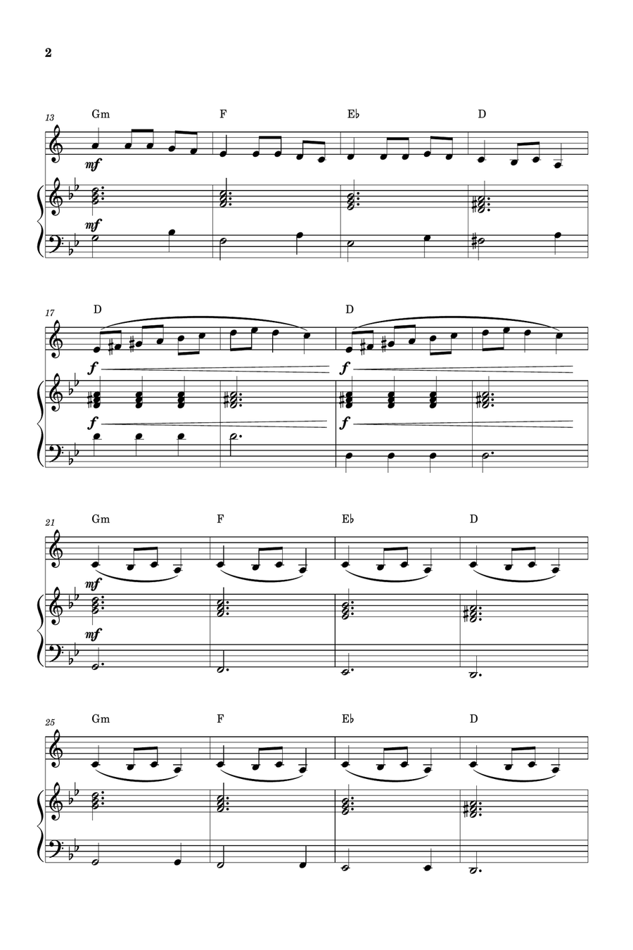 Carol of the Bells for Bb Clarinet and Piano (Very Easy - Beginner) in G minor - With Chords B-Flat Clarinet scores gallery preview page 2