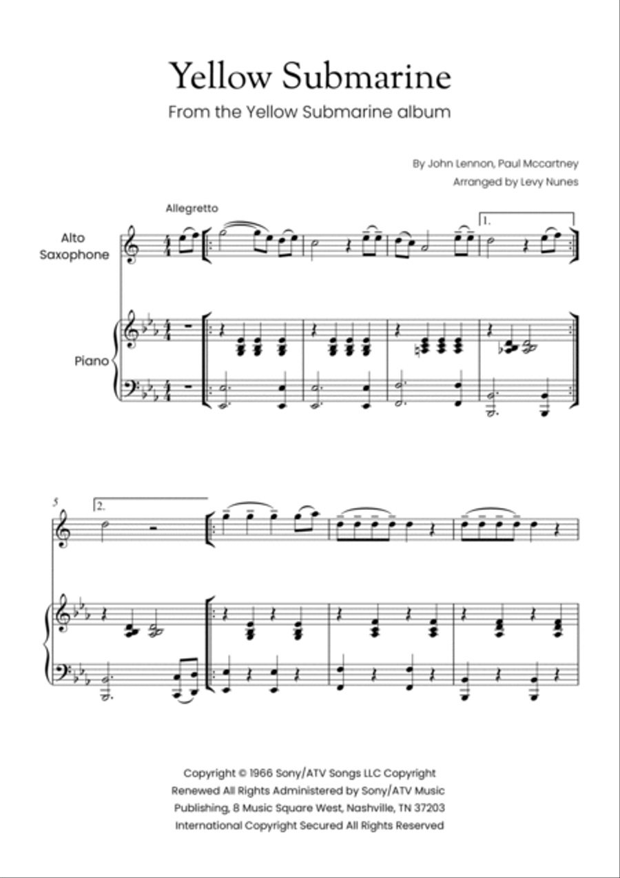 Yellow Submarine Yellow Submarine Alto Saxophone scores gallery preview page 2
