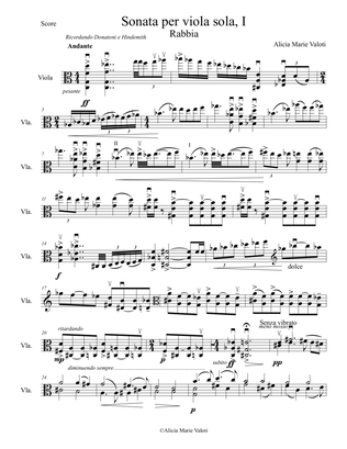 Book cover for Sonata per viola sola, I: Rabbia