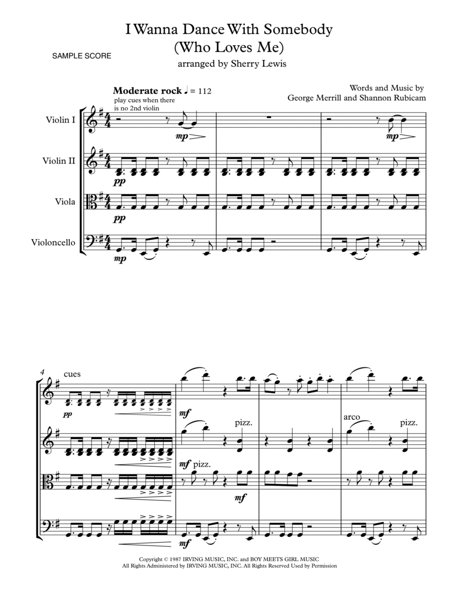I Wanna Dance With Somebody String Quartet scores gallery preview page 1