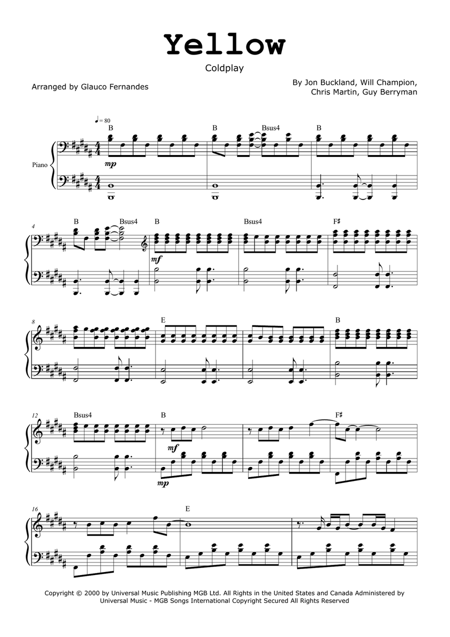 Yellow Piano Solo scores gallery preview page 1