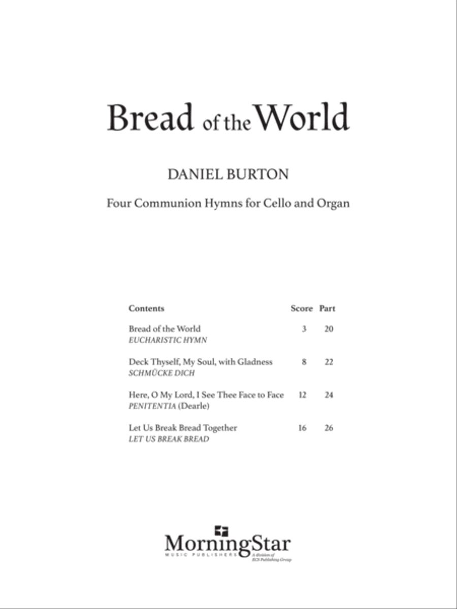 Bread of the World: Four Communion Hymns for Cello and Organ Cello scores gallery preview page 1
