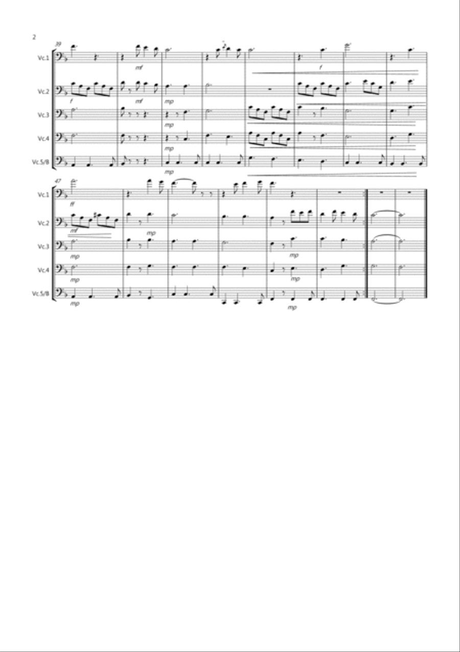 O Holy Night for Cello Quintet Cello Solo scores gallery preview page 2