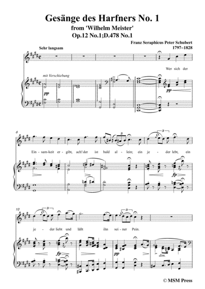 Schubert-Gesänge des Harfners,Op.12 No.1,in c sharp minor,for Voice&Piano image number null