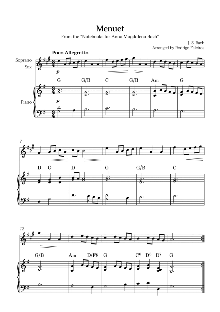 Menuet (from the Anna Magdalena notebooks) Chamber Music scores gallery preview page 1