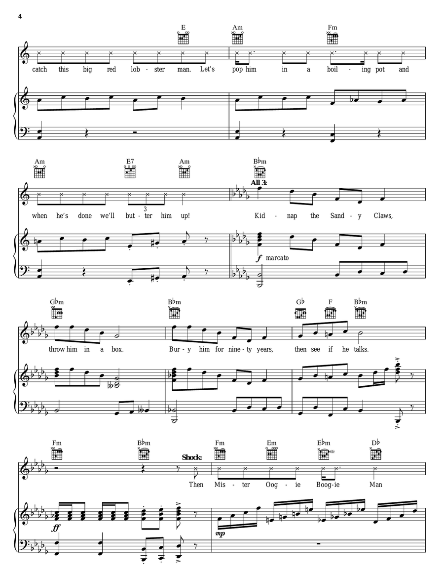 Kidnap The Sandy Claws (from The Nightmare Before Christmas) Piano, Vocal, Guitar scores gallery preview page 4