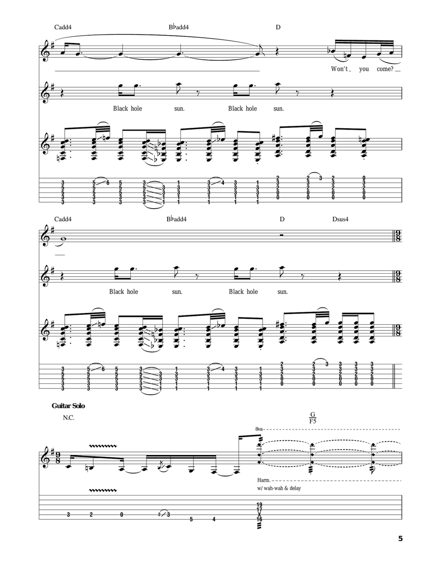 Black Hole Sun Acoustic Guitar scores gallery preview page 5