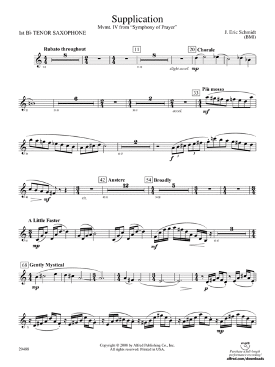 Supplication: B-flat Tenor Saxophone Concert Band scores gallery preview page 1