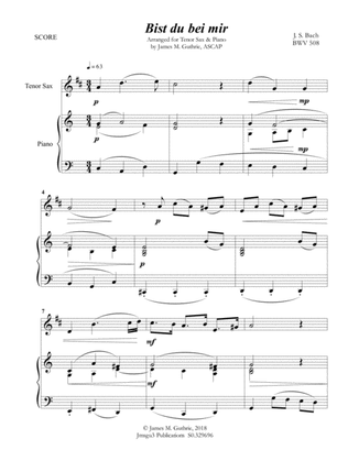 Bach: Bist du bei mir BWV 508 for Tenor Sax & Piano