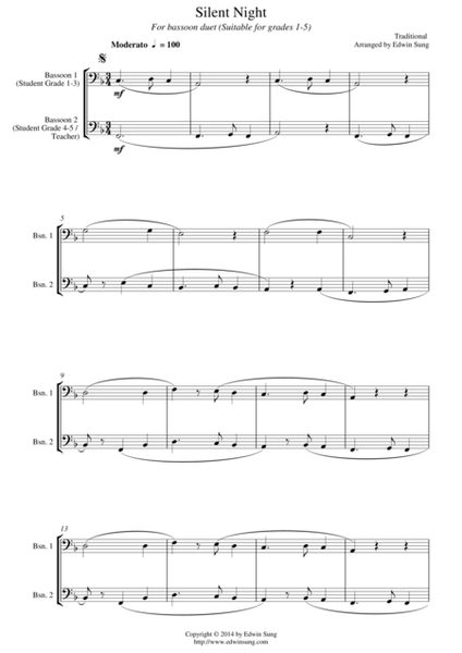 Silent Night (for bassoon duet, suitable for grades 1-5) image number null