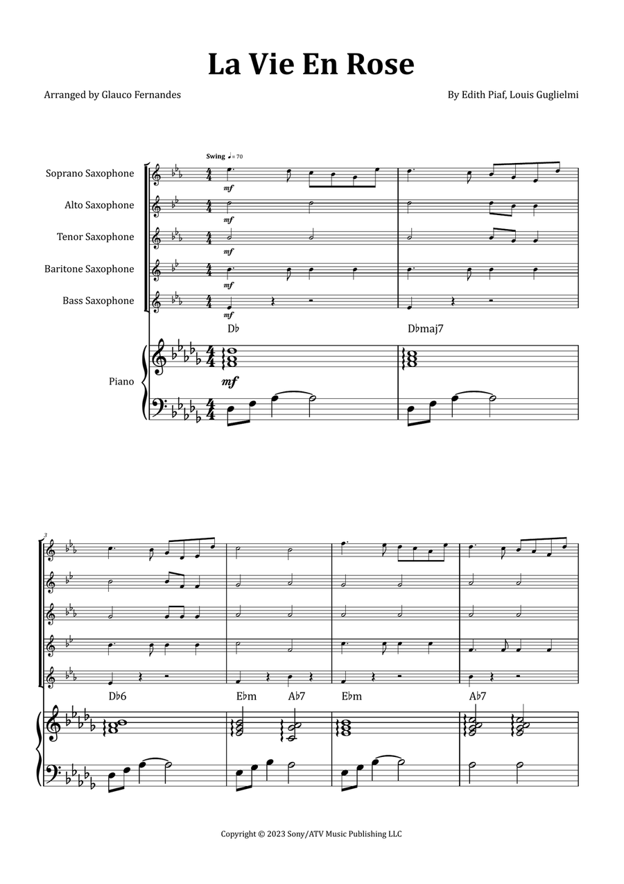 La Vie En Rose Saxophone Quintet scores gallery preview page 1