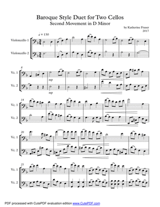 Baroque Style Duet for Two Cellos - Second Movement