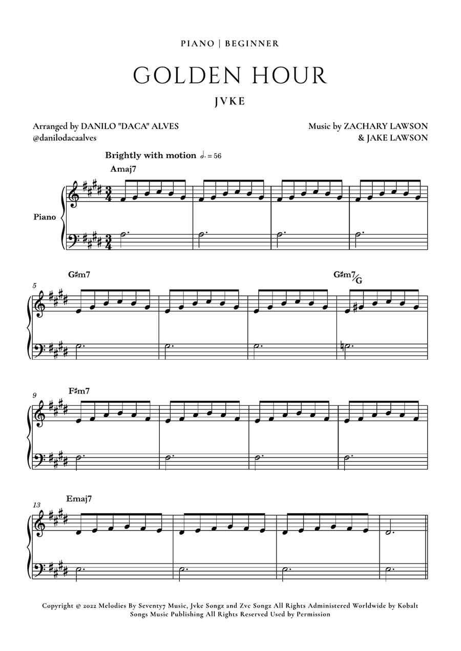 Golden Hour Easy Piano scores gallery preview page 1