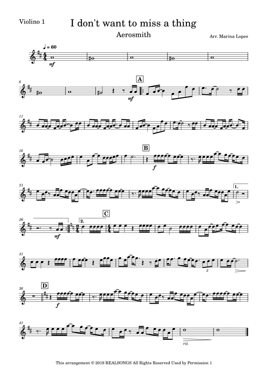 I Don't Want To Miss A Thing Small Ensemble scores gallery preview page 1