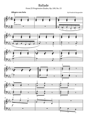 Ballade - From 25 Progressive Etudes, Op.100, No.15 - Burgmuller With Fingering