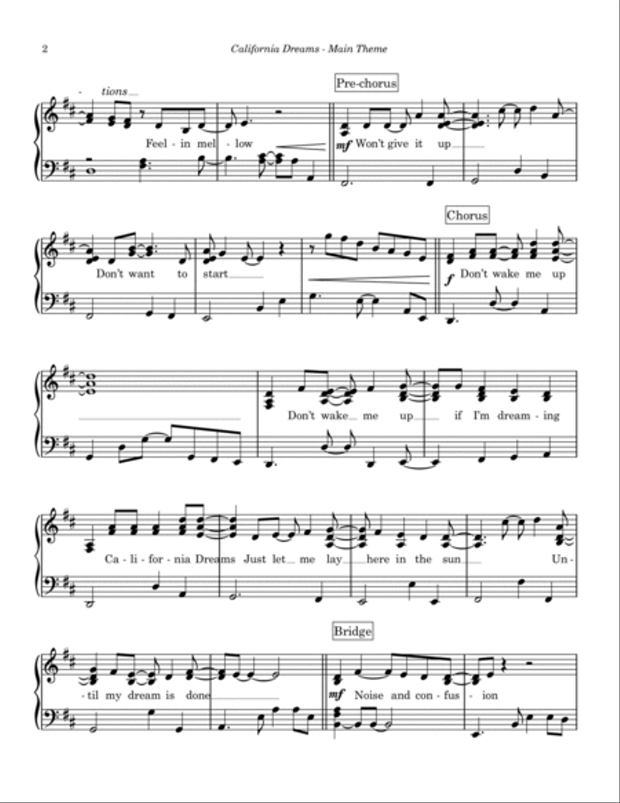 California Dreams - Main Theme Piano Solo scores gallery preview page 3