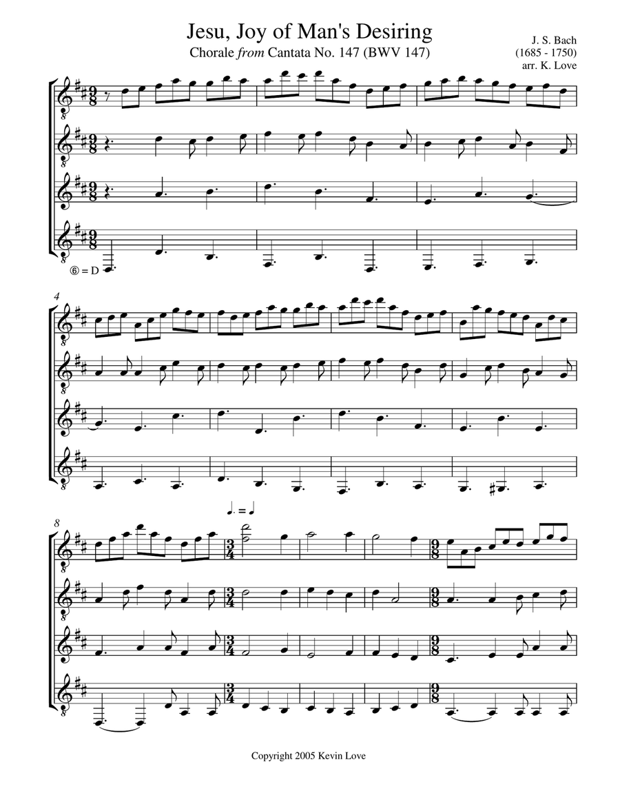 Jesu, Joy of Man's Desiring (Guitar Quartet) - Score and Parts Guitar Ensemble scores gallery preview page 1