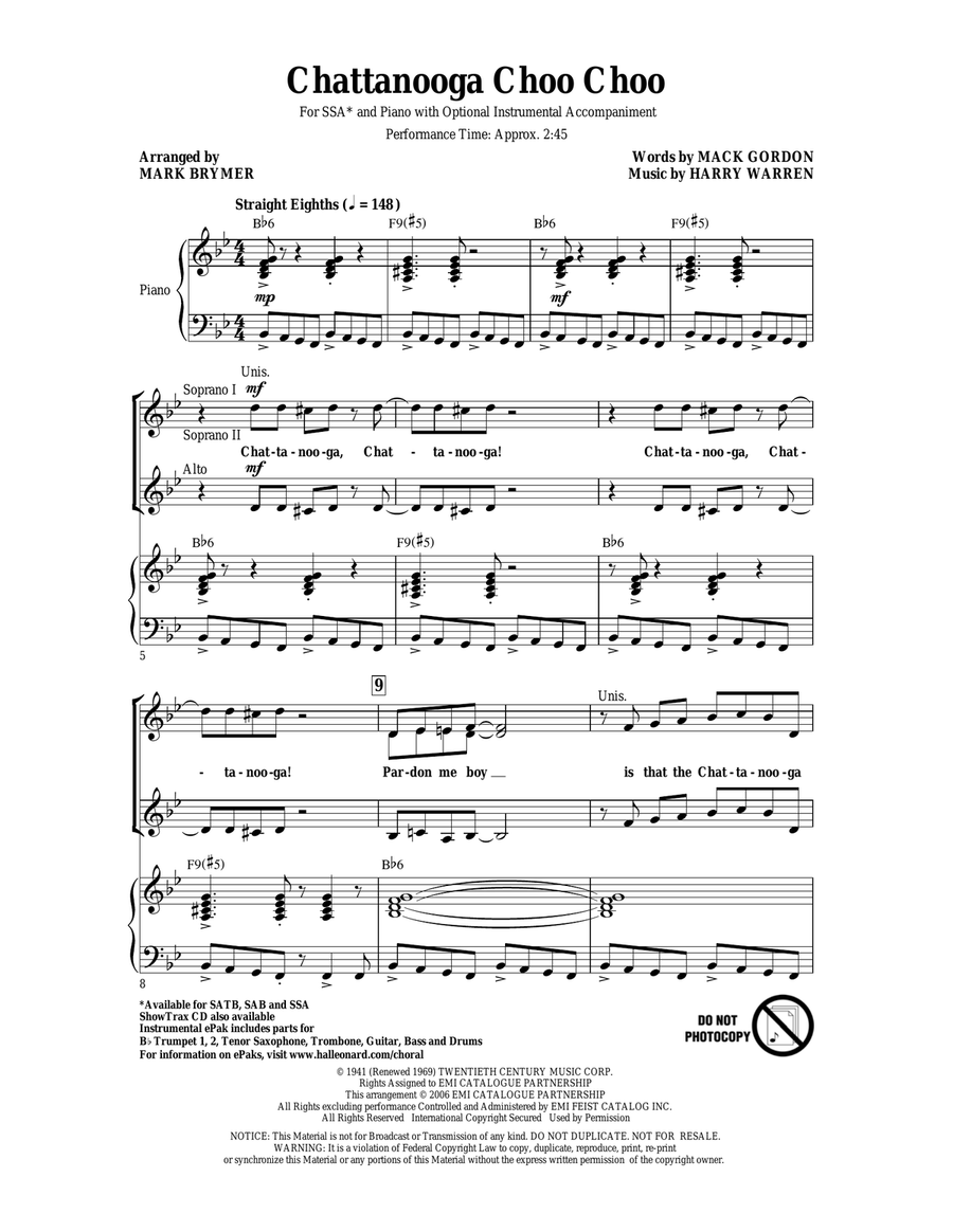 Chattanooga Choo Choo (arr. Mark Brymer) SSA scores gallery preview page 1