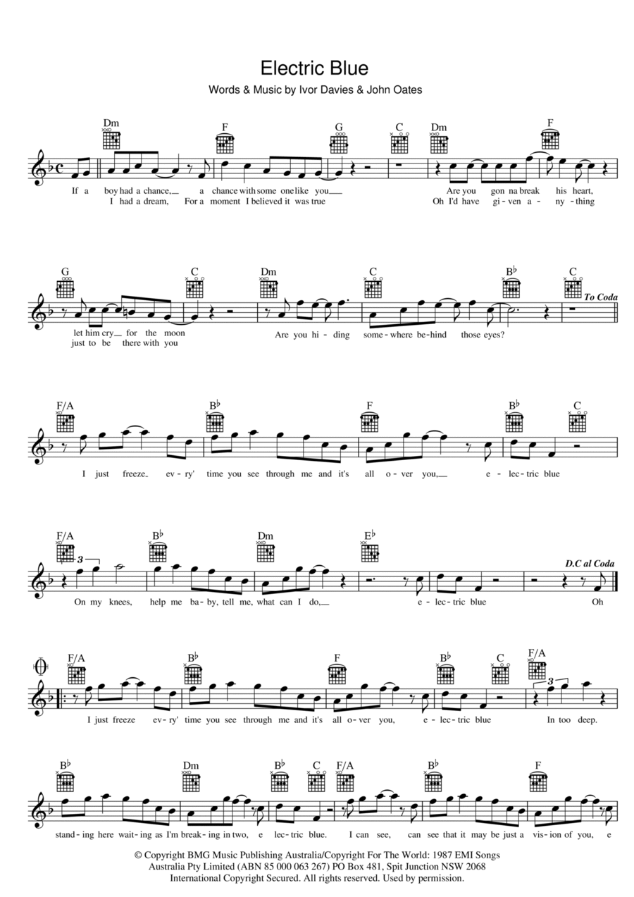 Electric Blue Electric Blue Piano scores gallery preview page 1