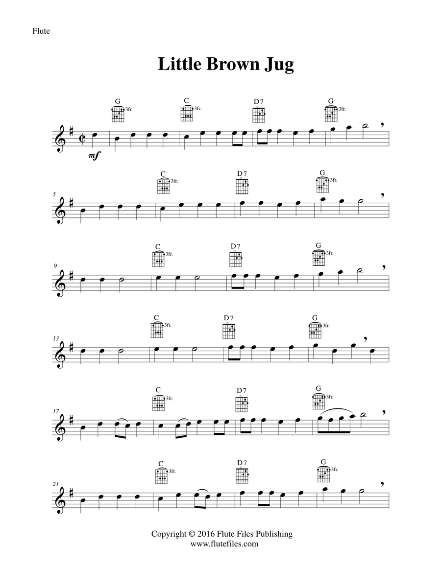 Little Brown Jug - Flute Solo with Guitar Chords Chamber Music scores gallery preview page 3
