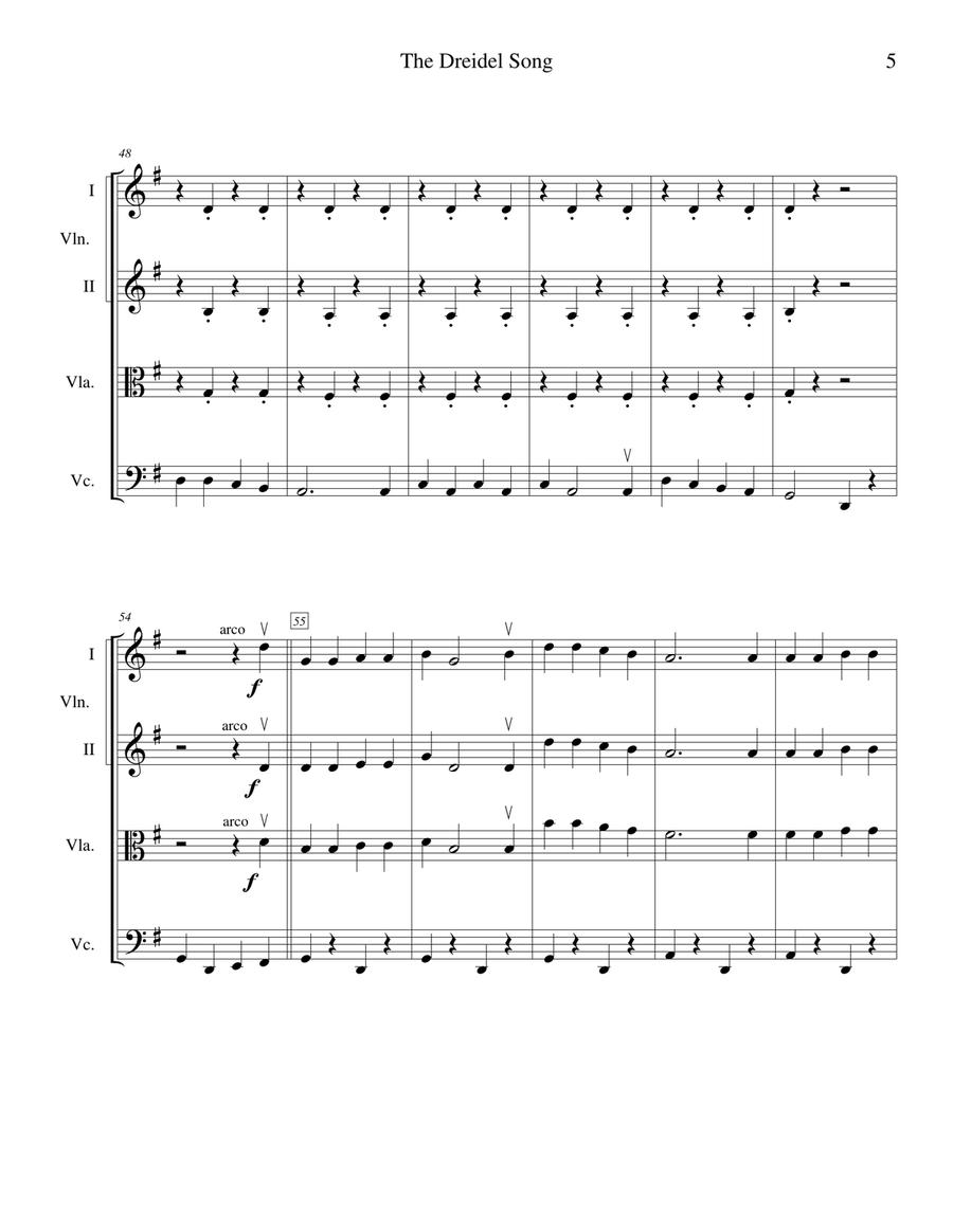 The Dreidel Song (I Have a Little Dreidel) - for string quartet String Quartet scores gallery preview page 5